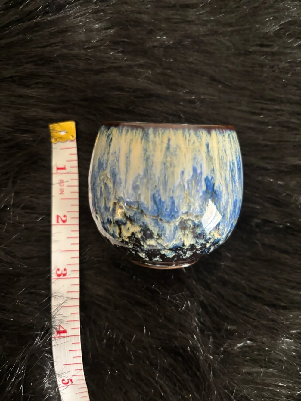 NWT Handcrafted Blue and Cream Glazed Ceramic Tea Cup Drinkware Set - Unbranded